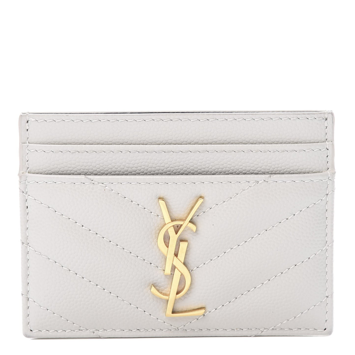 Grain De Poudre Matelasse Chevron Monogram Credit Card Case Blanc Vintage