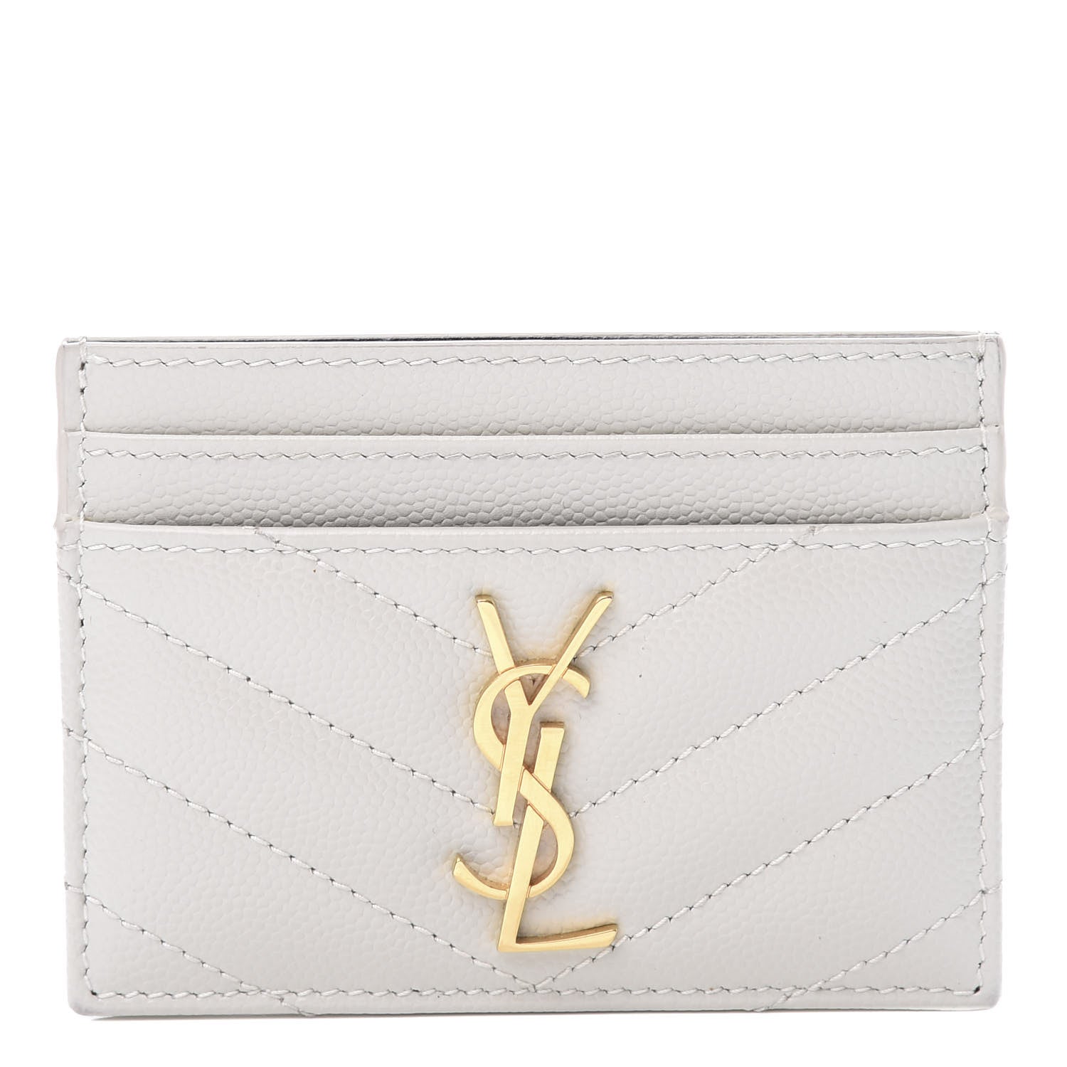 Saint Laurent Grain De Poudre Matelasse Chevron Monogram Credit Card Case Blanc Vintage 1 of 8