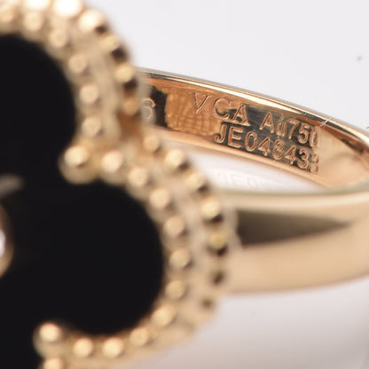 Van Cleef & Arpels 18K Yellow Gold Black Onyx Diamond Vintage Alhambra Ring 46 3.75 5 of 6