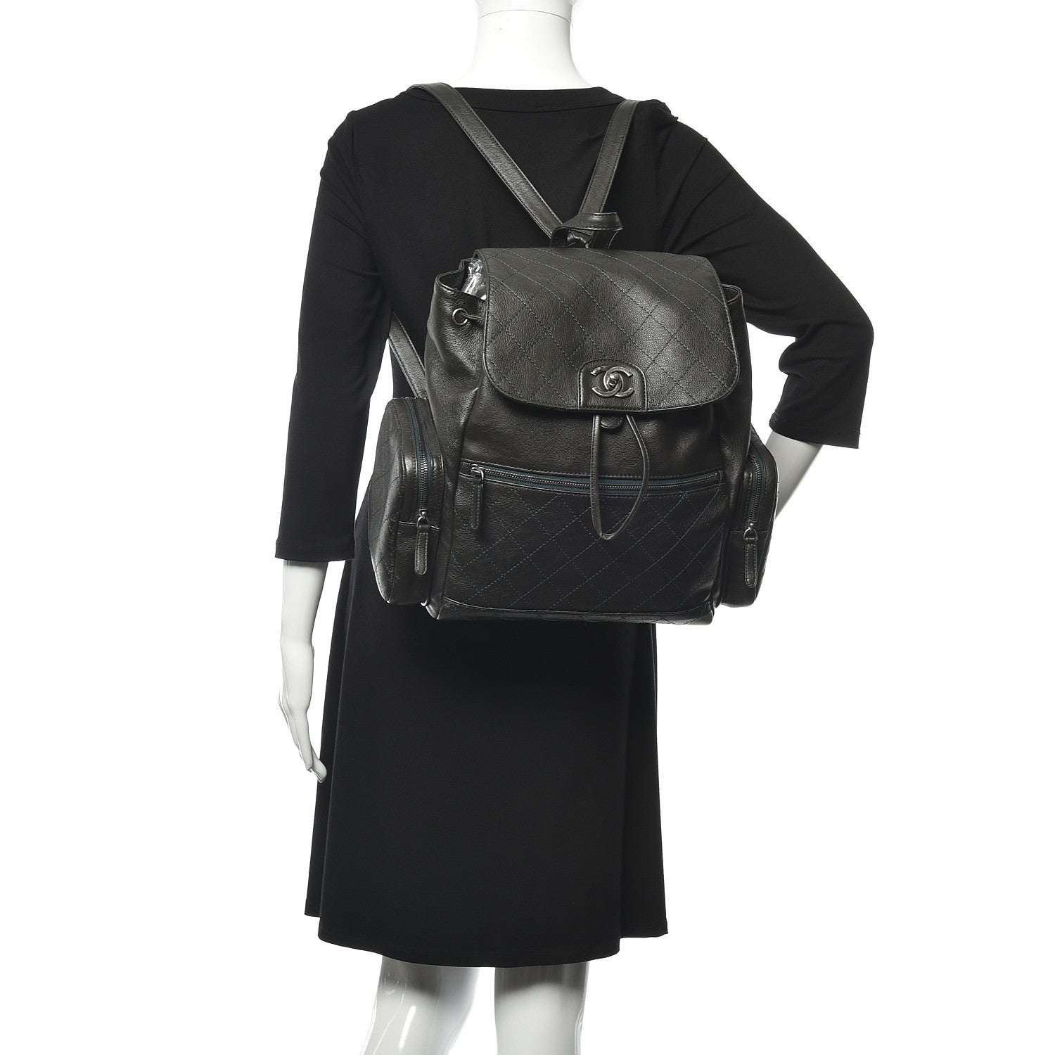 Chanel Grained Calfskin Stitched Pocket Backpack Dark Green 2 of 11