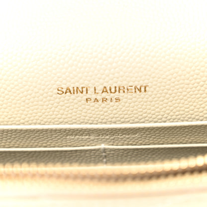Saint Laurent Grain De Poudre Matelasse Chevron Monogram Envelope Chain Wallet Crema Soft 6 of 11