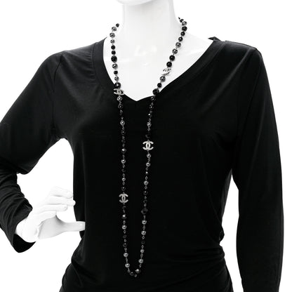 Chanel Ruthenium Pearl Beaded CC Long Necklace Black 1 of 5