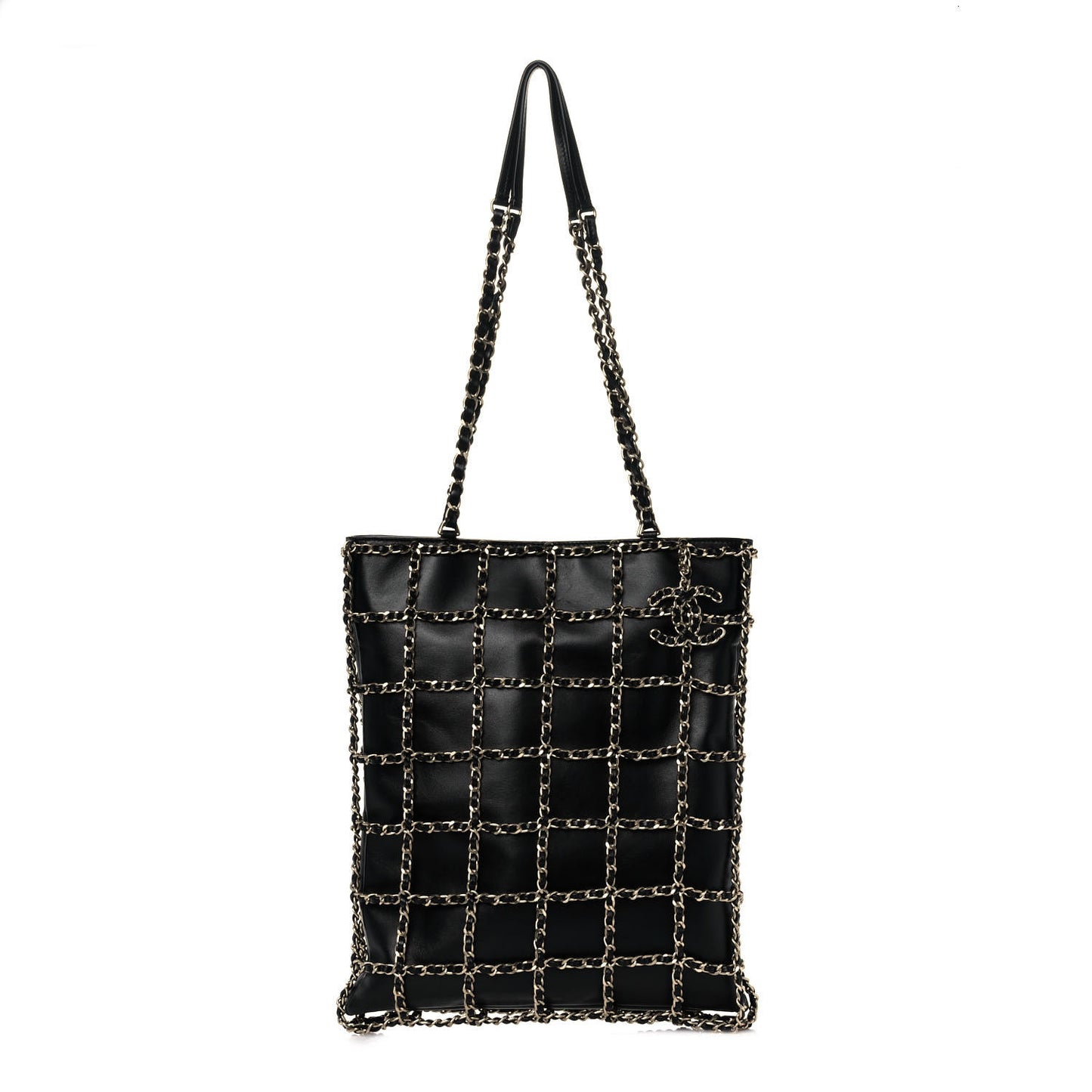 Lambskin Large Shopping Chain Tote Black