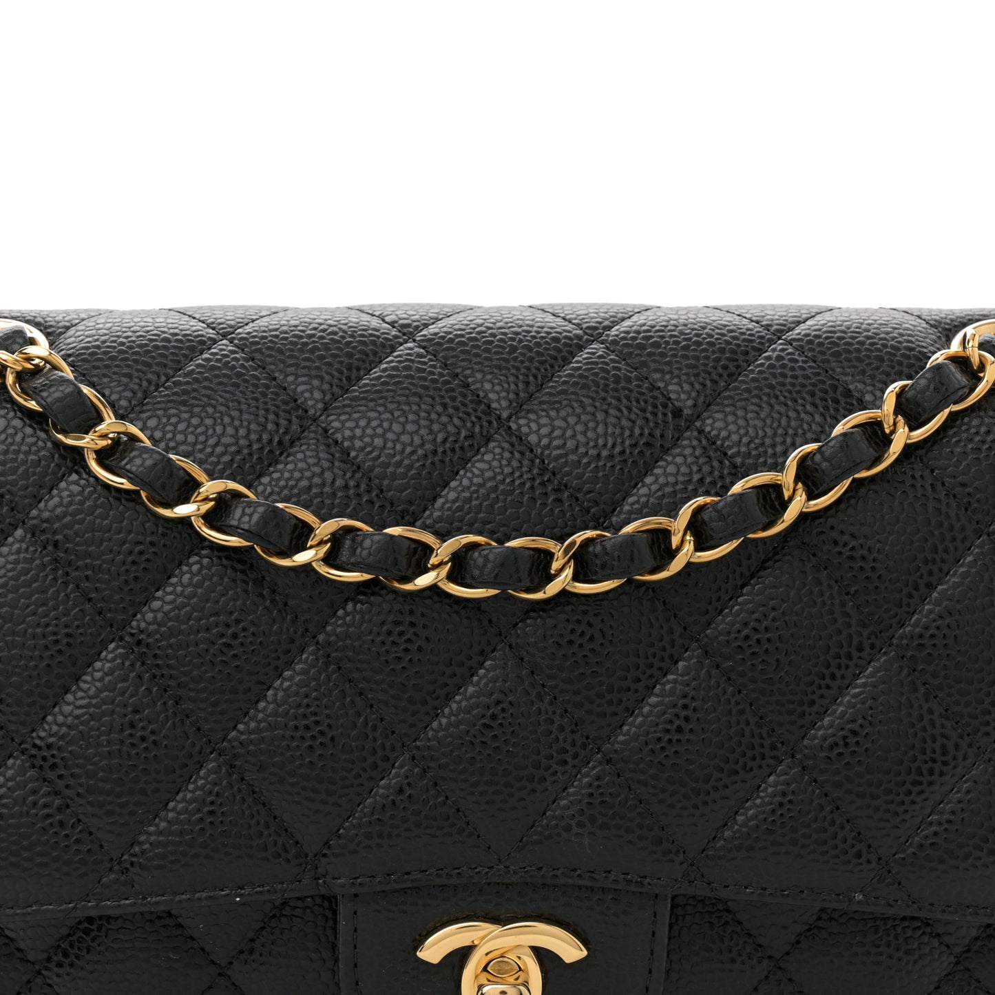 Caviar Quilted Medium Double Flap Black