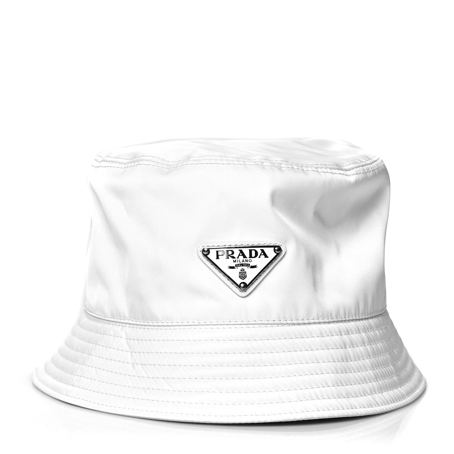 Prada Re-Nylon Metal Triangle Logo Womens Bucket Hat M White 2 of 7