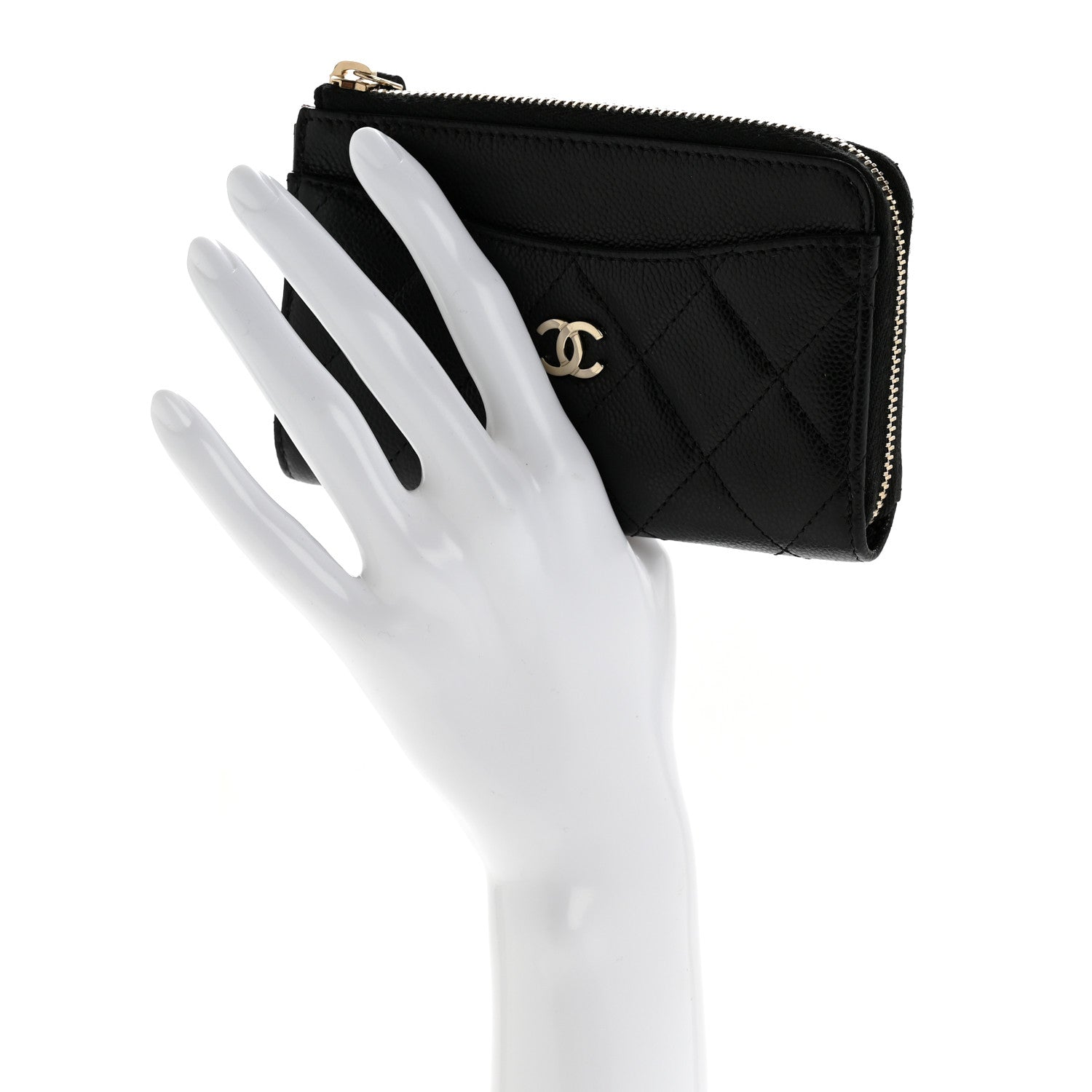 Chanel Caviar Quilted CC Zip Around Card Holder Black 2 of 8