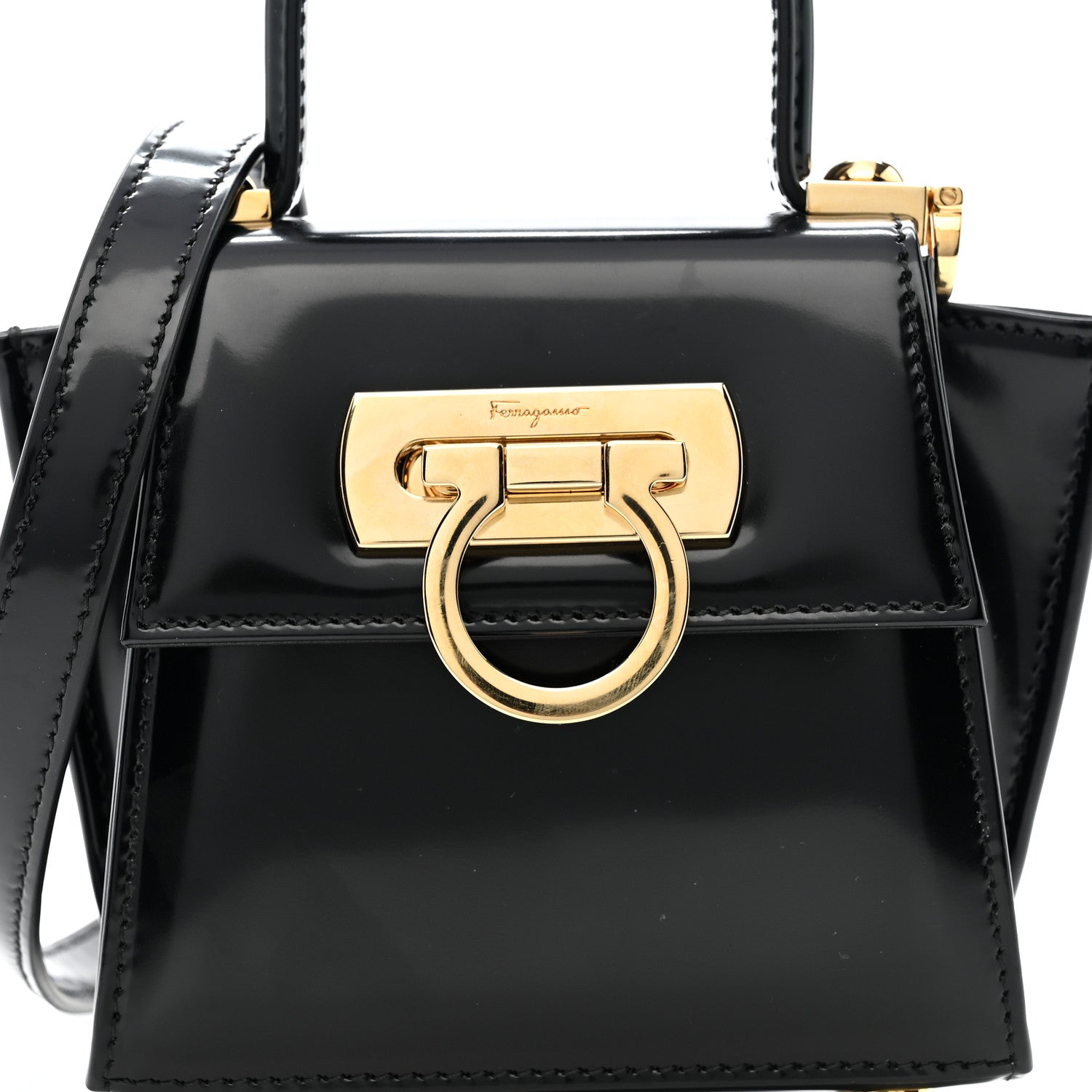 Salvatore Ferragamo Brushed Calfskin Micro Iconic Top Handle Bag Nero 7 of 9