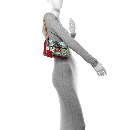 Gucci GG Supreme Monogram Blooms Small Padlock Shoulder Bag Beige Blue Navy Hibiscus Red 2 of 11