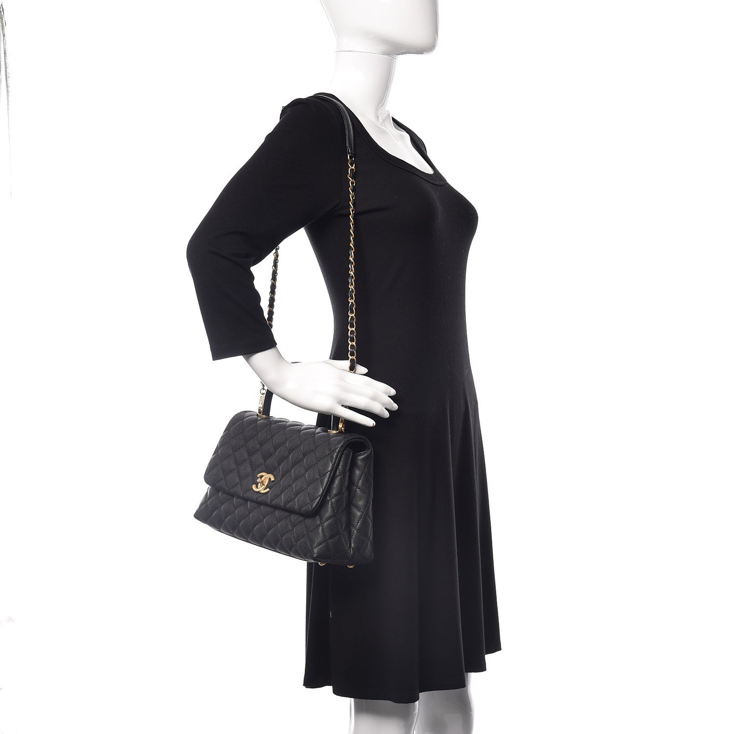 Caviar Quilted Small Coco Handle Flap Black