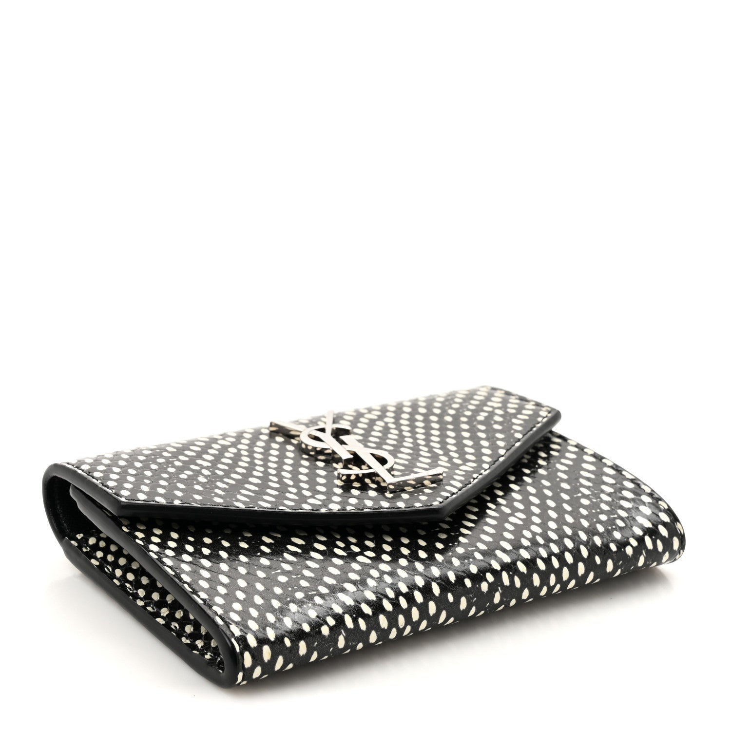 Saint Laurent Calfskin Lambskin Snakeskin Embossed Small Monogram Envelope Wallet Black White 4 of 8