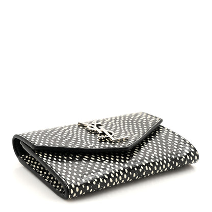 Saint Laurent Calfskin Lambskin Snakeskin Embossed Small Monogram Envelope Wallet Black White 4 of 8
