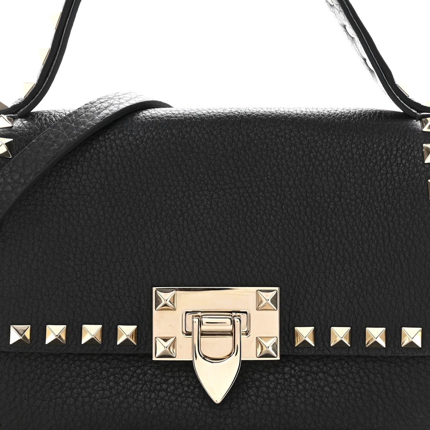 Grainy Calfskin Small Rockstud Top Handle Bag Black