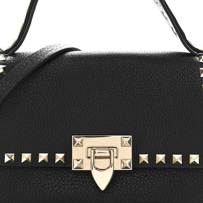 Valentino Garavani Grainy Calfskin Small Rockstud Top Handle Bag Black 7 of 11