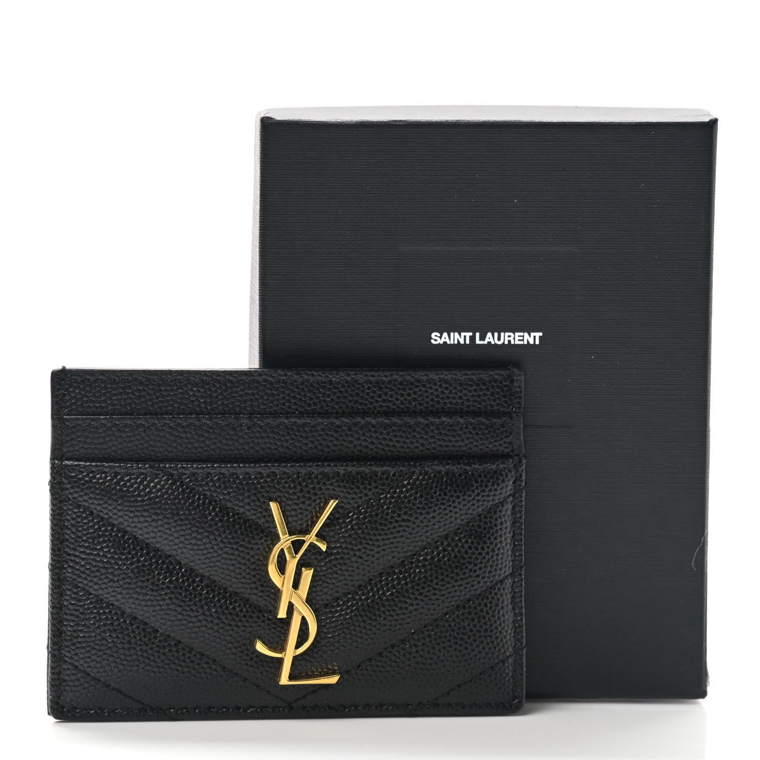 Saint Laurent Grain De Poudre Matelasse Chevron Monogram Credit Card Case Black 8 of 8
