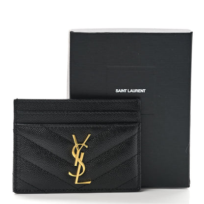 Saint Laurent Grain De Poudre Matelasse Chevron Monogram Credit Card Case Black 8 of 8