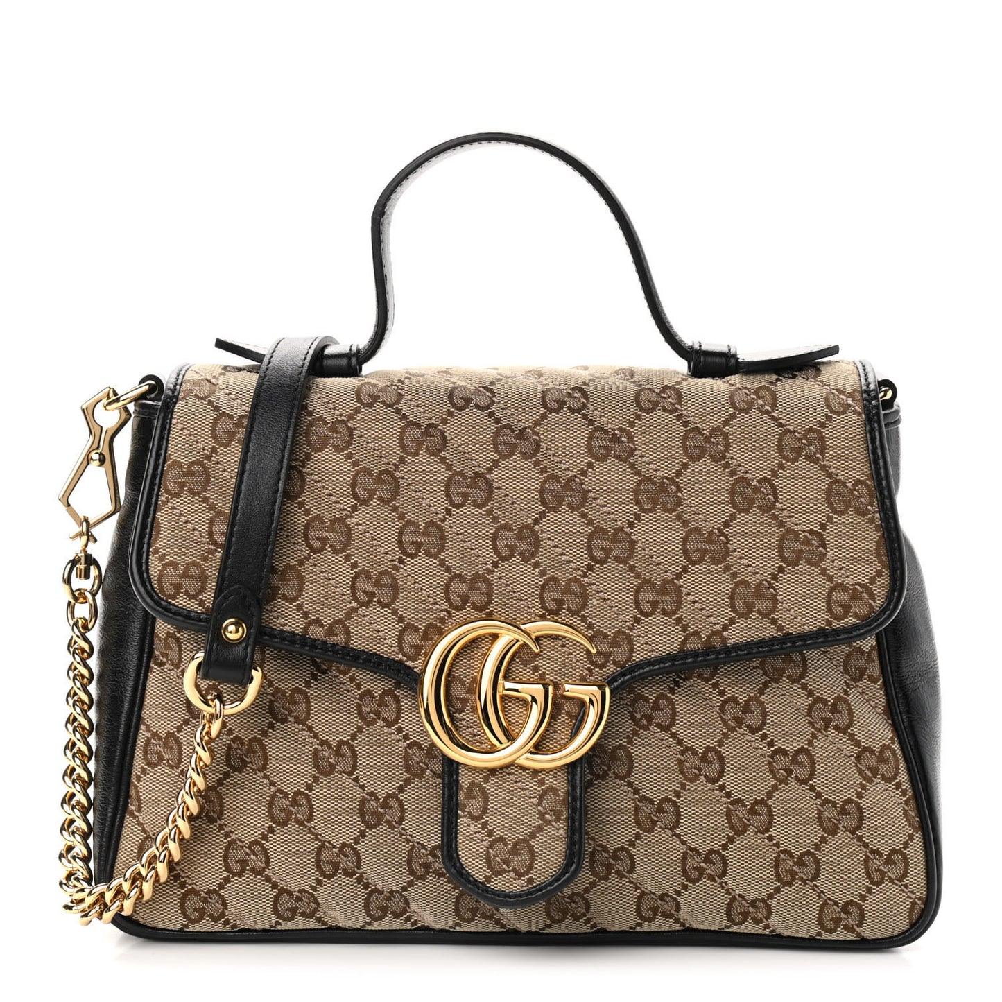 Monogram Azalea Calfskin Matelasse Diagonal Small GG Marmont Top Handle Shoulder Bag Beige Ebony Black
