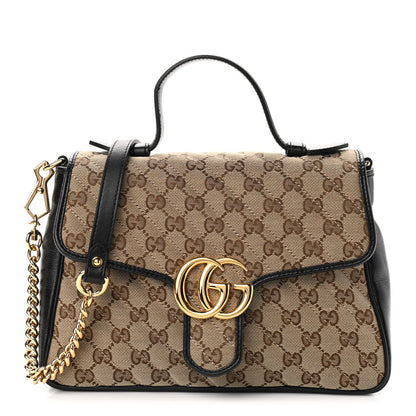 Gucci Monogram Azalea Calfskin Matelasse Diagonal Small GG Marmont Top Handle Shoulder Bag Beige Ebony Black 1 of 10