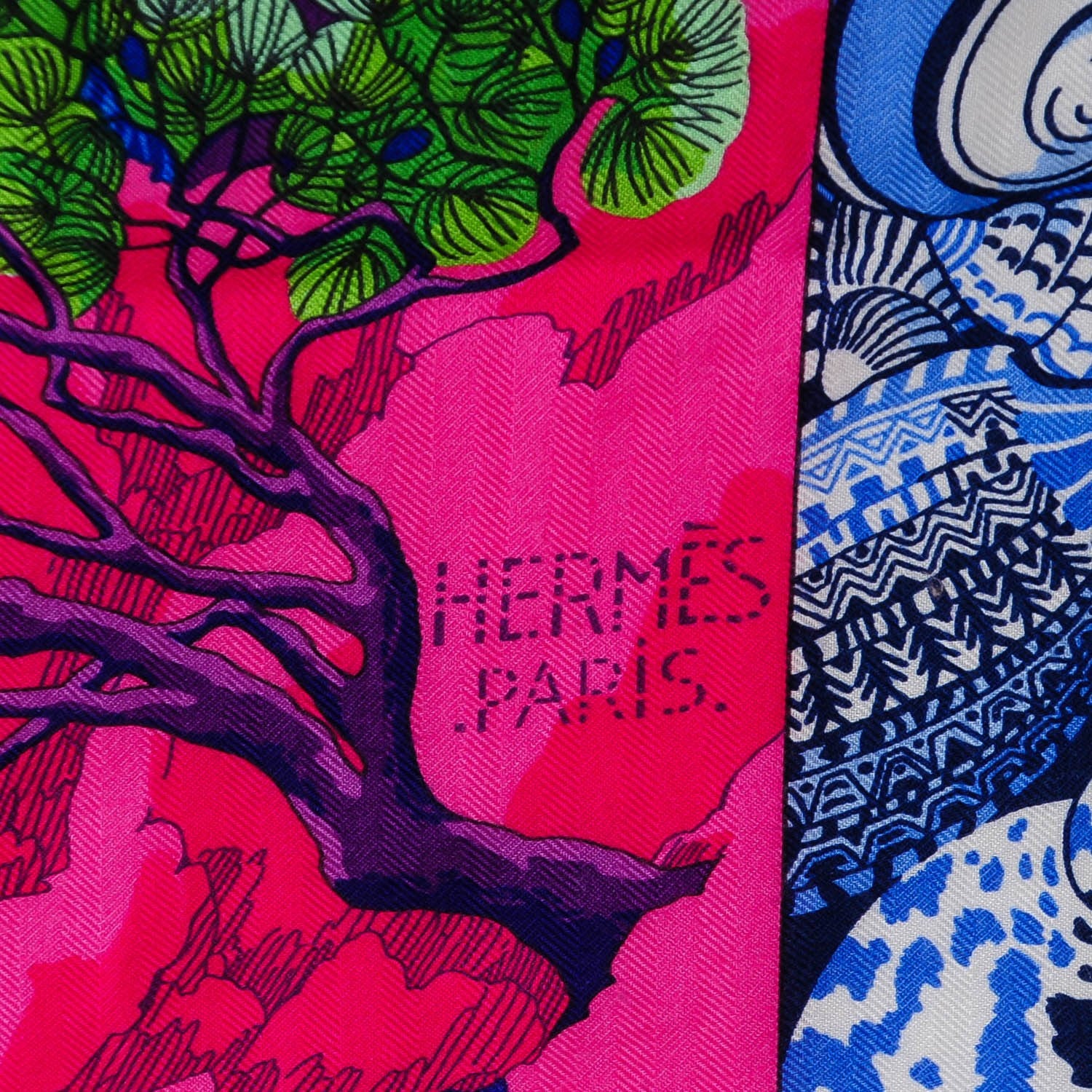 Hermes Cashmere Silk Sieste Au Paradis Shawl 140 Fuchsia Orange Bleu 3 of 8