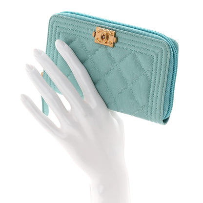 Chanel Caviar Quilted Small Boy Zip Around Wallet Light Blue 2 of 9