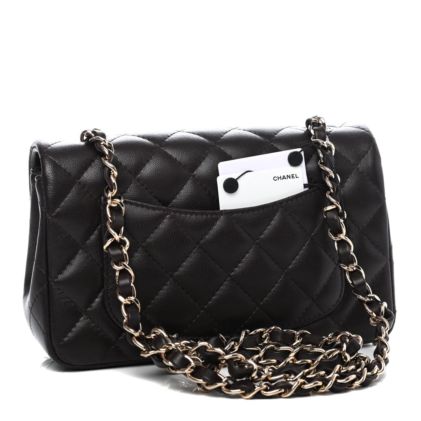 Lambskin Quilted Mini Rectangular Flap Dark Brown