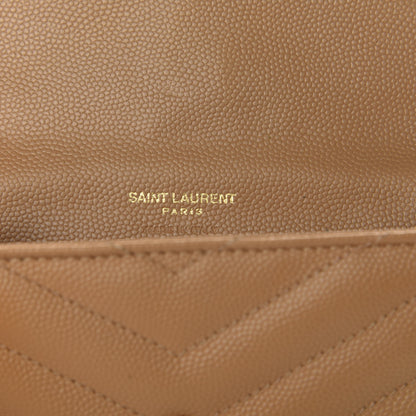 Saint Laurent Grain De Poudre Matelasse Chevron Small Monogram Envelope Wallet Dune 6 of 7