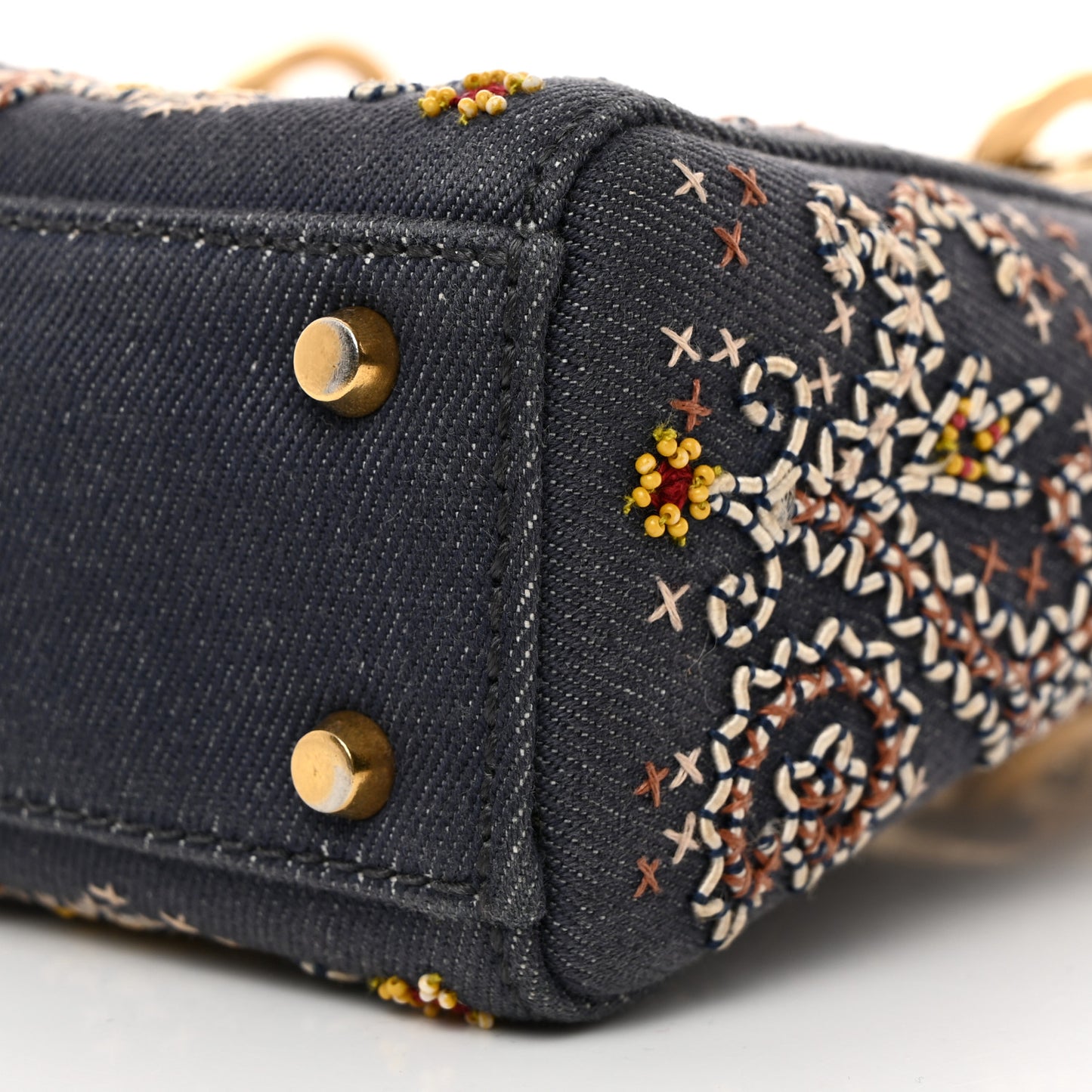 Denim Embroidered Beaded Mini Lady Dior Blue Multicolor