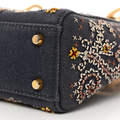 Christian Dior Denim Embroidered Beaded Mini Lady Dior Blue Multicolor 10 of 10