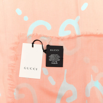 Gucci Modal Silk GG Writers Fringe Shawl Old Rose Sky Blue 3 of 4