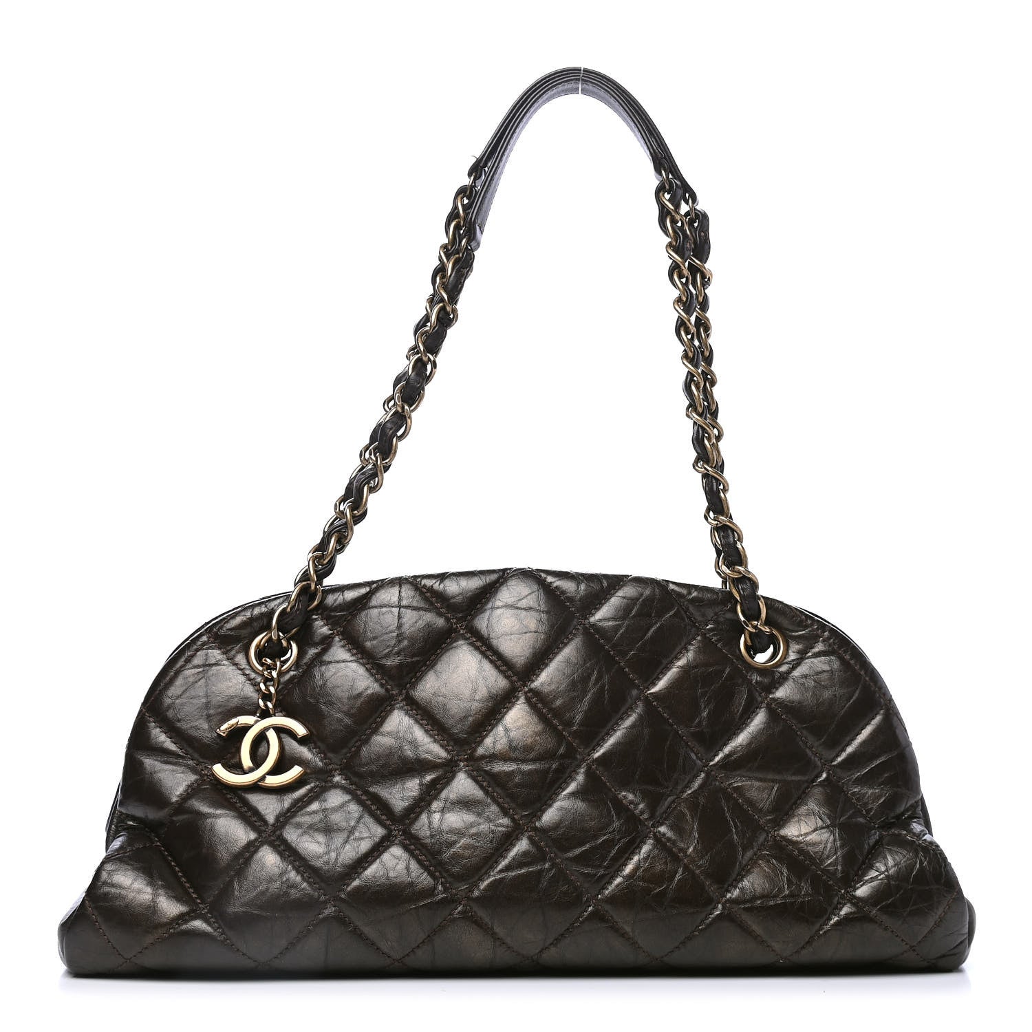 Chanel Aged Calfskin Quilted Medium Just Mademoiselle Bowling Bag Brown 1 of 5