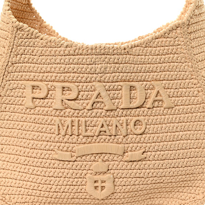 Prada Yarn Raffia Effect Crochet Embroidered Logo Hobo Naturale 8 of 10