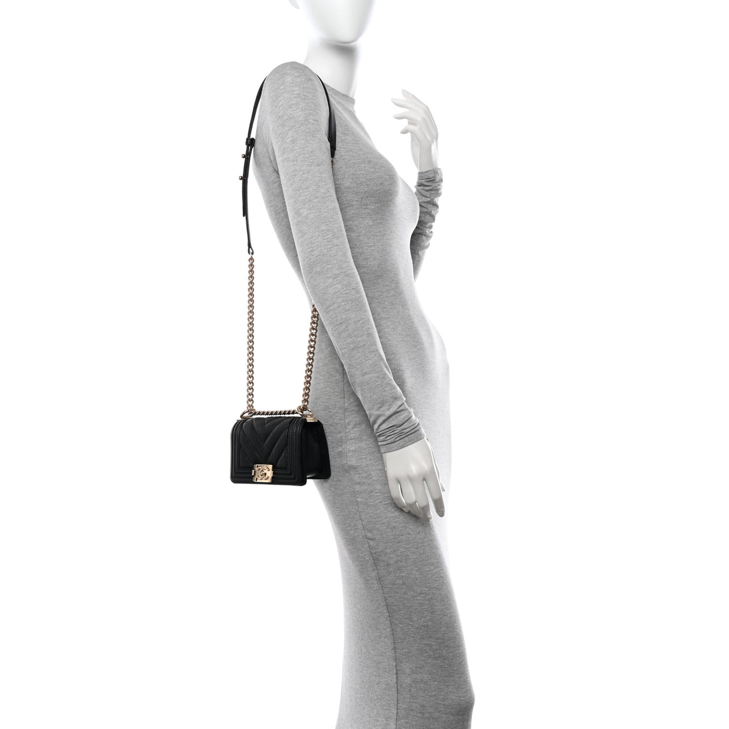 Caviar Chevron Quilted Mini Boy Flap Black