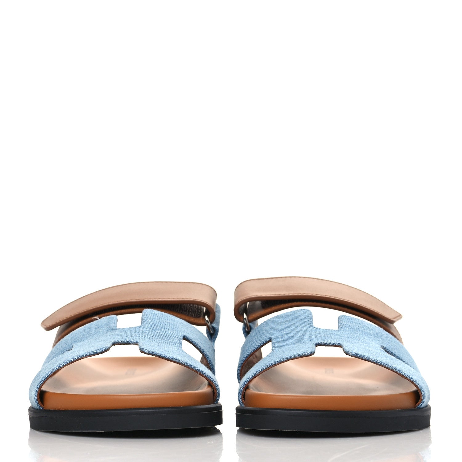 Hermes Denim Calfskin Womens Chypre Sandals 36 Bleu Clair Naturel 2 of 9