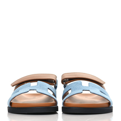 Hermes Denim Calfskin Womens Chypre Sandals 36 Bleu Clair Naturel 2 of 9