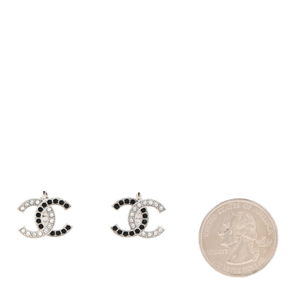 Chanel Crystal CC Earrings Silver Black 2 of 5