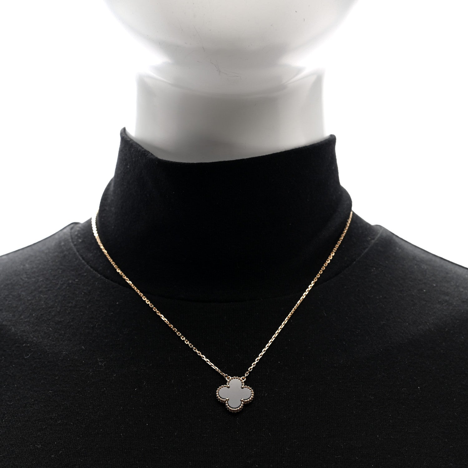 Van Cleef & Arpels 18K Yellow Gold Black Onyx Vintage Alhambra Pendant Necklace 2 of 5