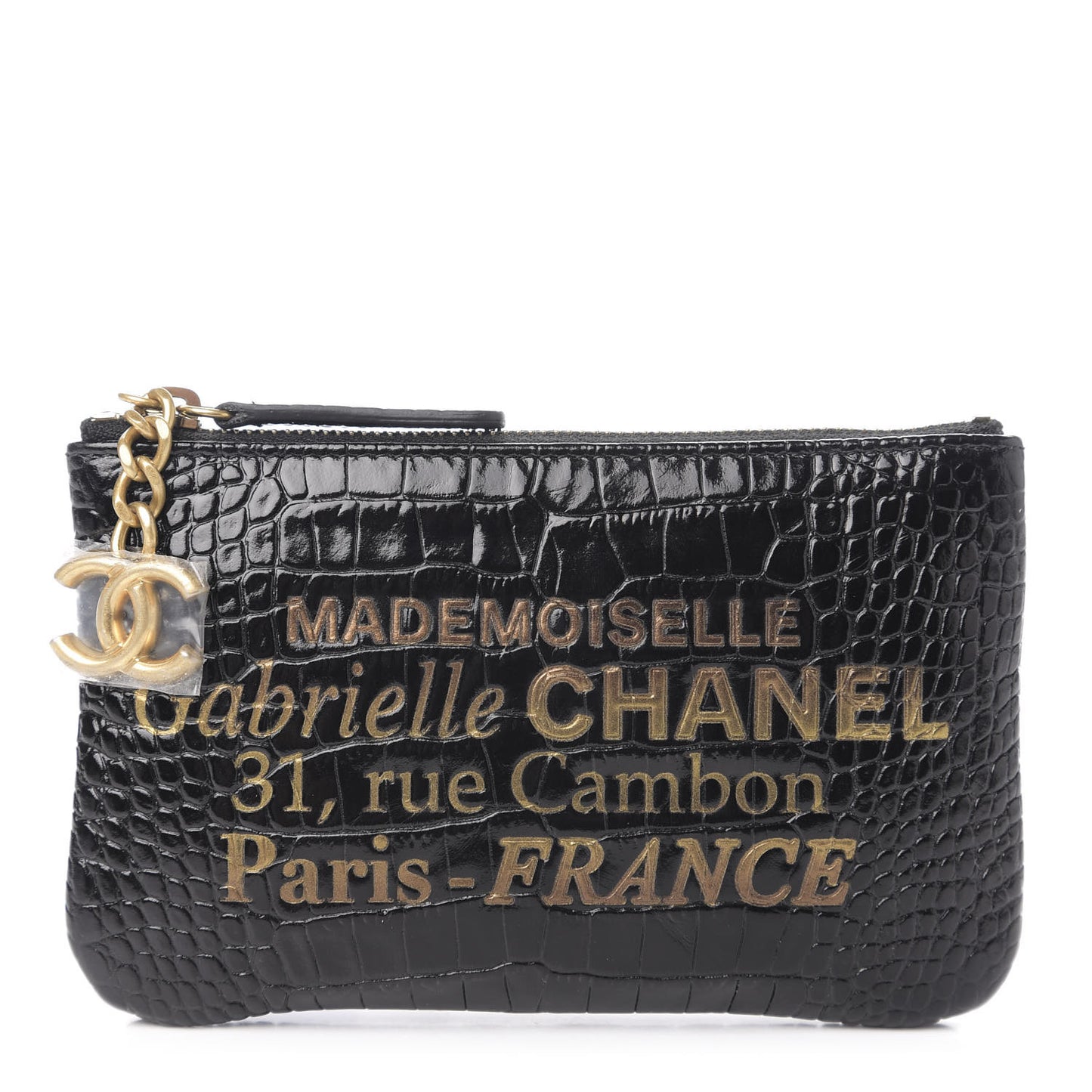 Calfskin Crocodile Embossed Cocodile Cosmetic Case Black Gold
