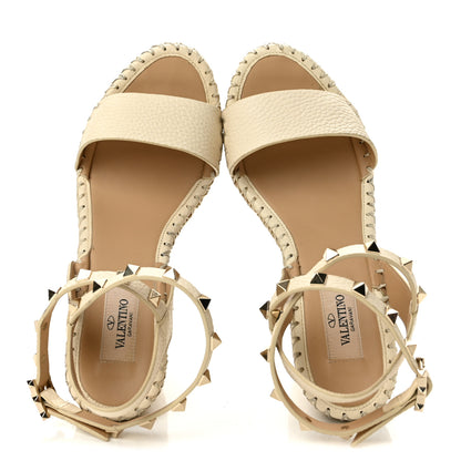 Valentino Garavani Grained Calfskin Rockstud Ankle Strap Espadrille 15/105mm Wedge Sandals 36 Light Ivory Natural 2 of 10