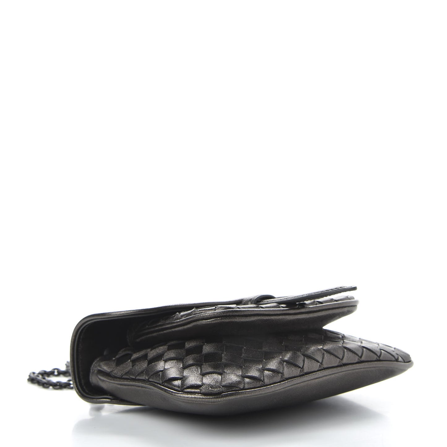 Nappa Intrecciato Front Pocket Flap With Chain Dark Silver