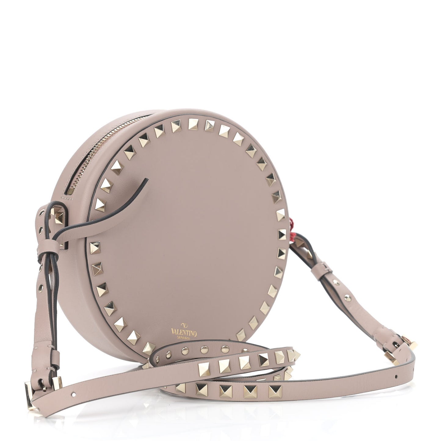Calfskin Rockstud Round Crossbody Bag Poudre