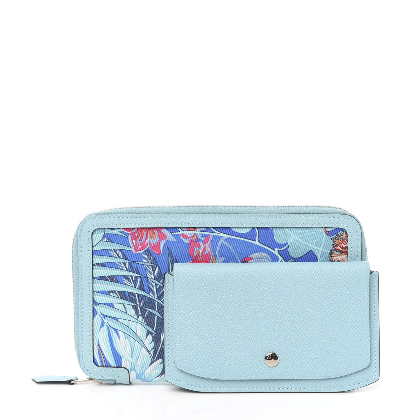 Epsom Printed Silk Flamingo Party Soie-Cool Wallet Mykonos Bleu Atoll