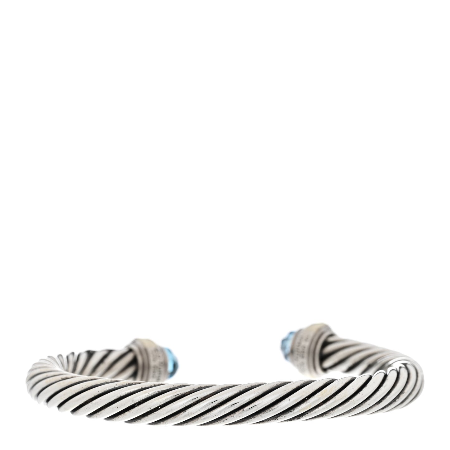 Sterling Silver 14K Yellow Gold Blue Topaz 7mm Cable Classics Bracelet