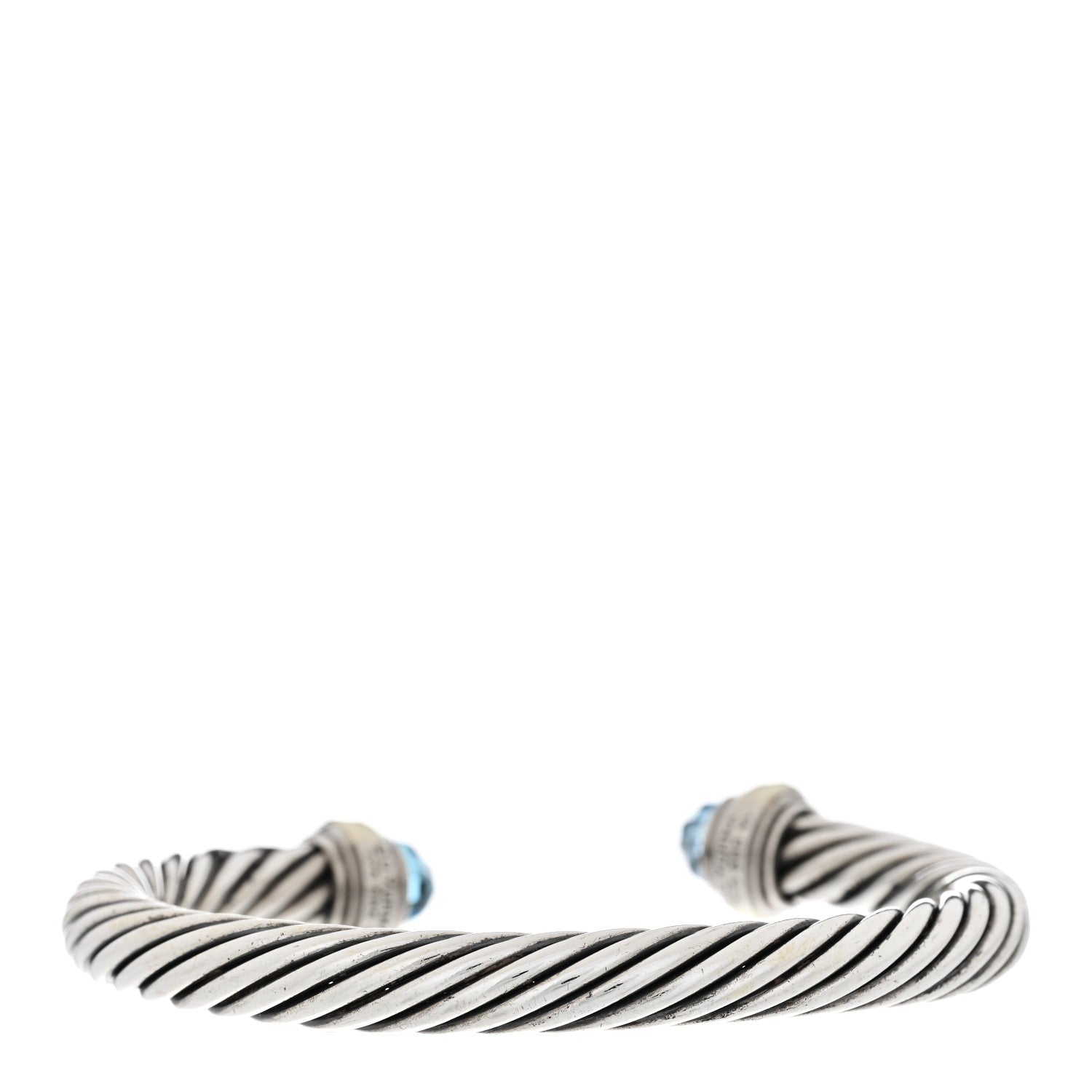 David Yurman Sterling Silver 14K Yellow Gold Blue Topaz 7mm Cable Classics Bracelet 2 of 3