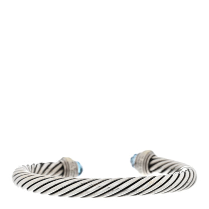David Yurman Sterling Silver 14K Yellow Gold Blue Topaz 7mm Cable Classics Bracelet 2 of 3