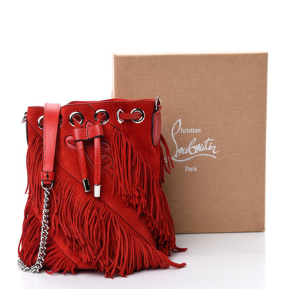 Christian Louboutin Suede Calfskin Fringe Marie Jane Bucket Red 10 of 10