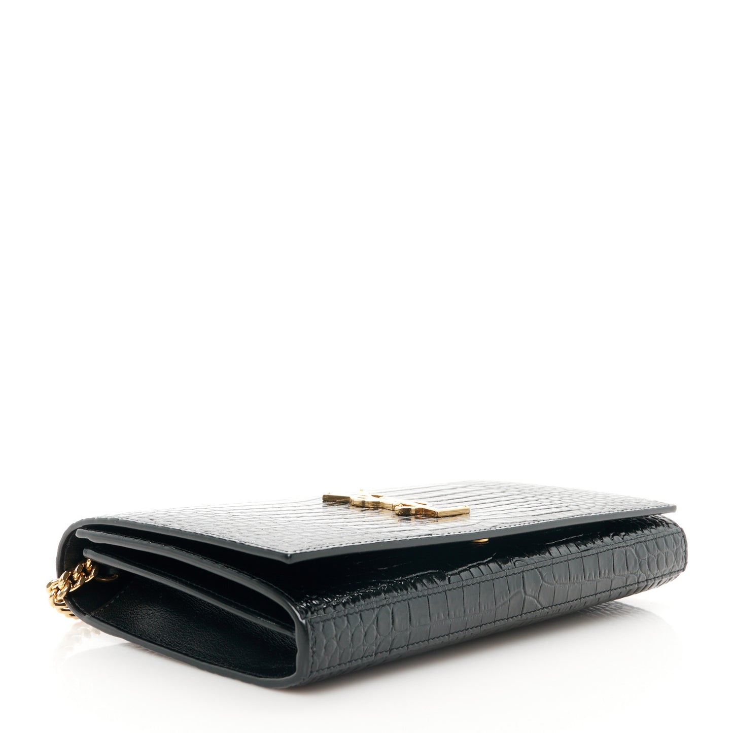 Calfskin Crocodile Embossed Cassandre Wallet On Chain WOC Black