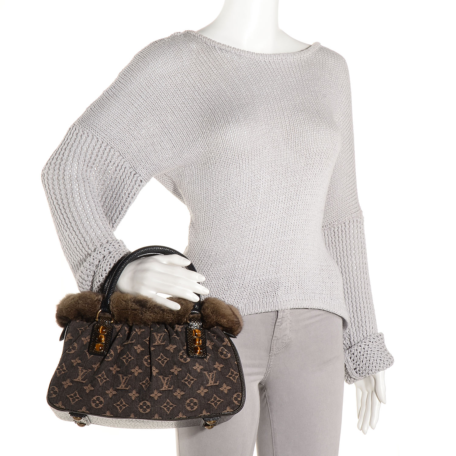 Louis Vuitton Monogram Denim Chinchilla Lizard Trapeze PM 2 of 8