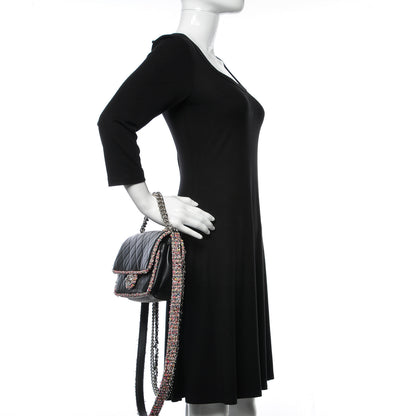 Chanel Lambskin Tweed Quilted Elegant Trim Flap Black 3 of 12