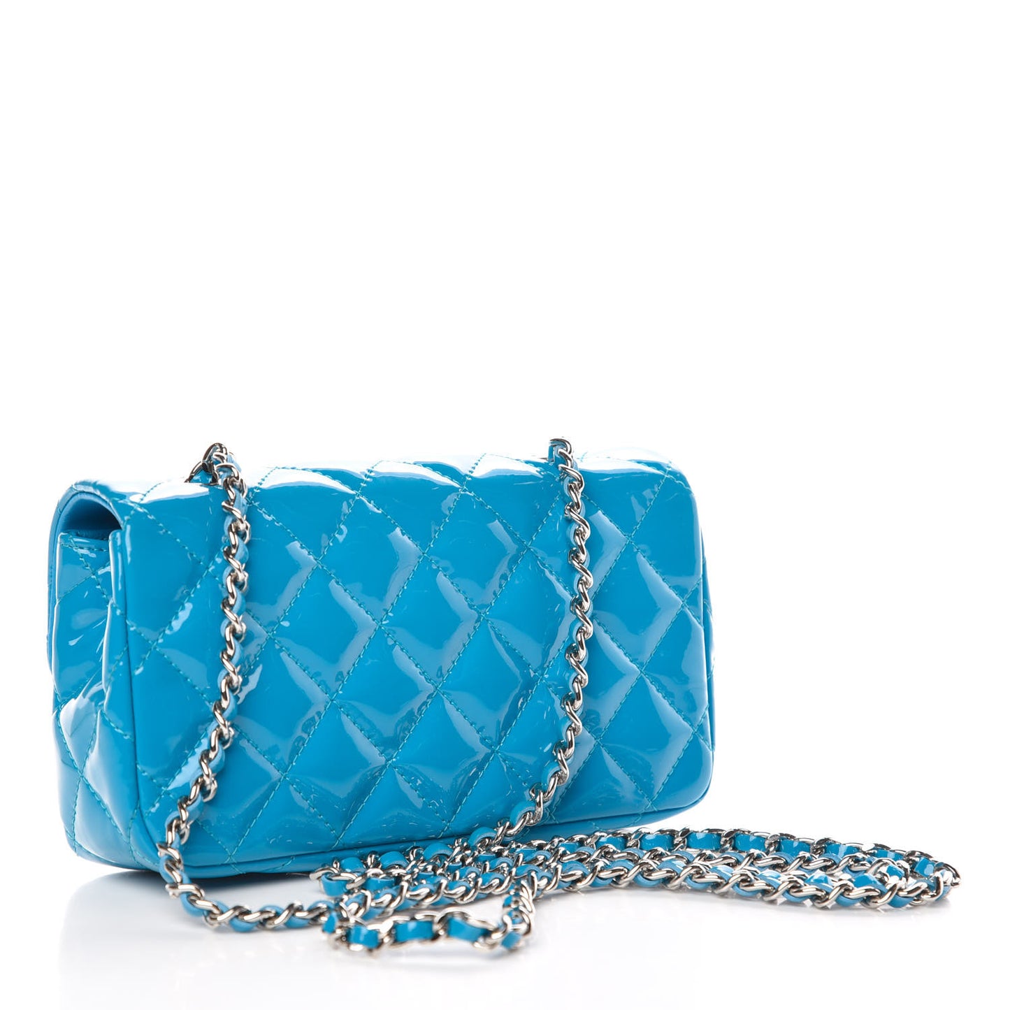 Patent Quilted Extra Mini Flap Turquoise