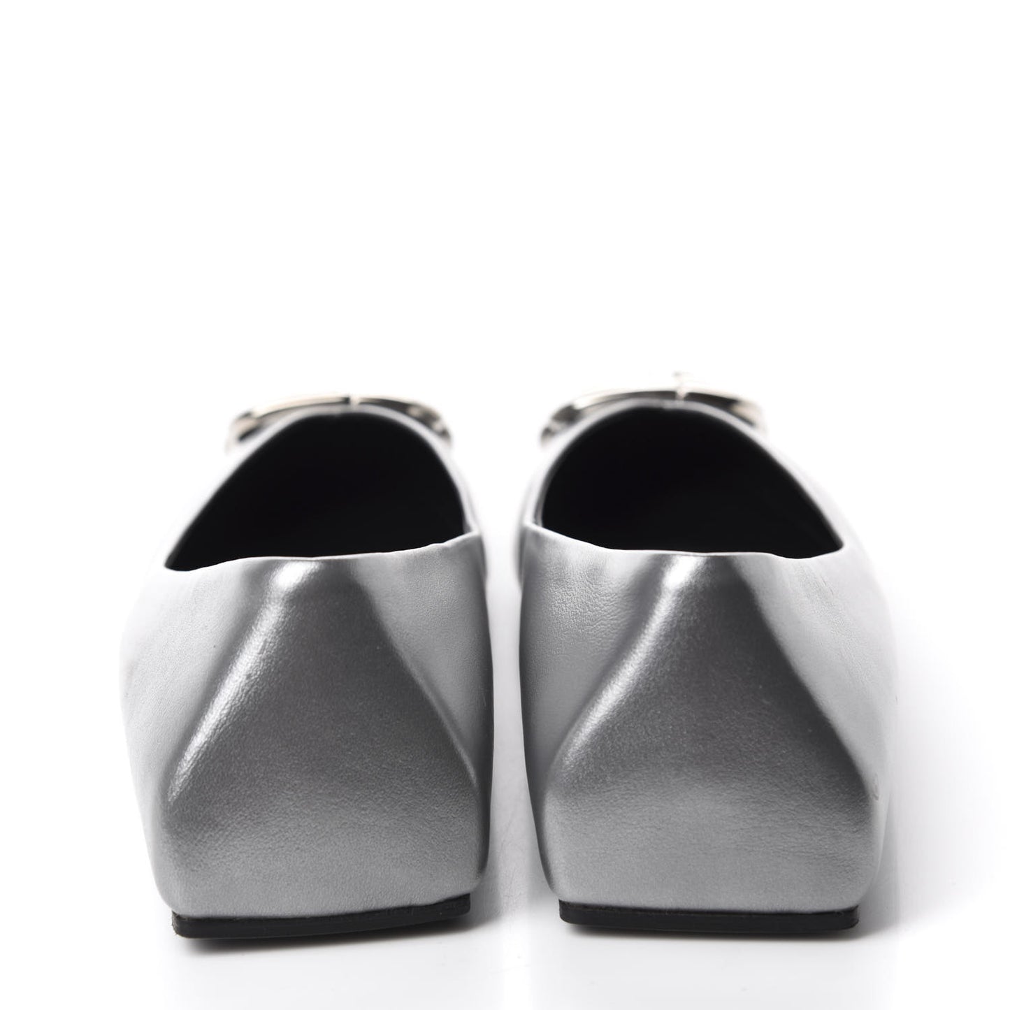 Metallic Calfskin BB Knife Pointy Toe Ballerina Flats 36 Silver Hardware