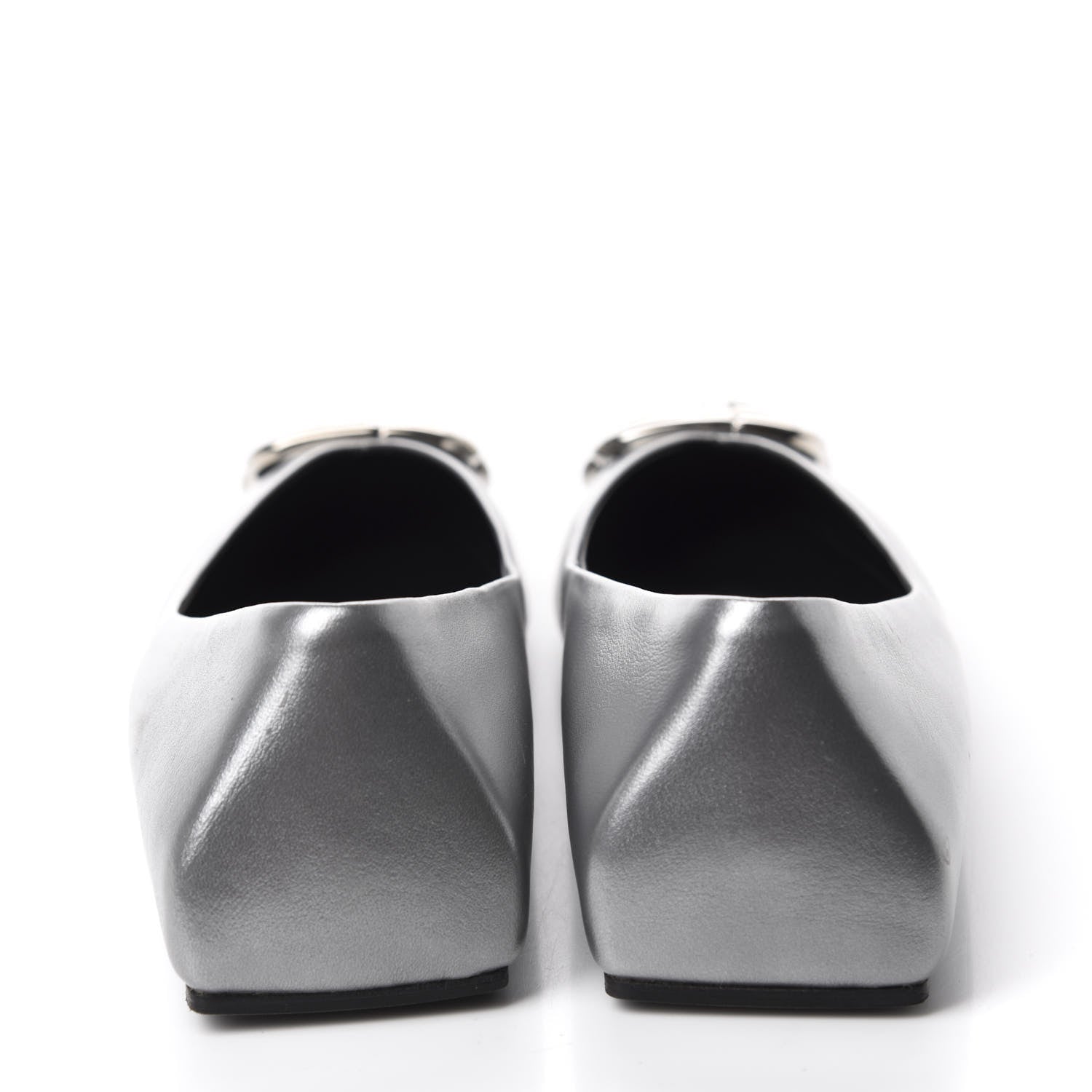 Balenciaga Metallic Calfskin BB Knife Pointy Toe Ballerina Flats 36 Silver Hardware 5 of 10